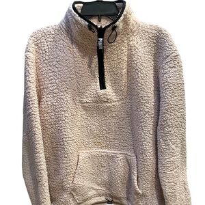 ❤️ PINK VICTORIA SECRET CREAM & BLACK SHERPA QUARTER ZIP JACKET TOP SIZE XS